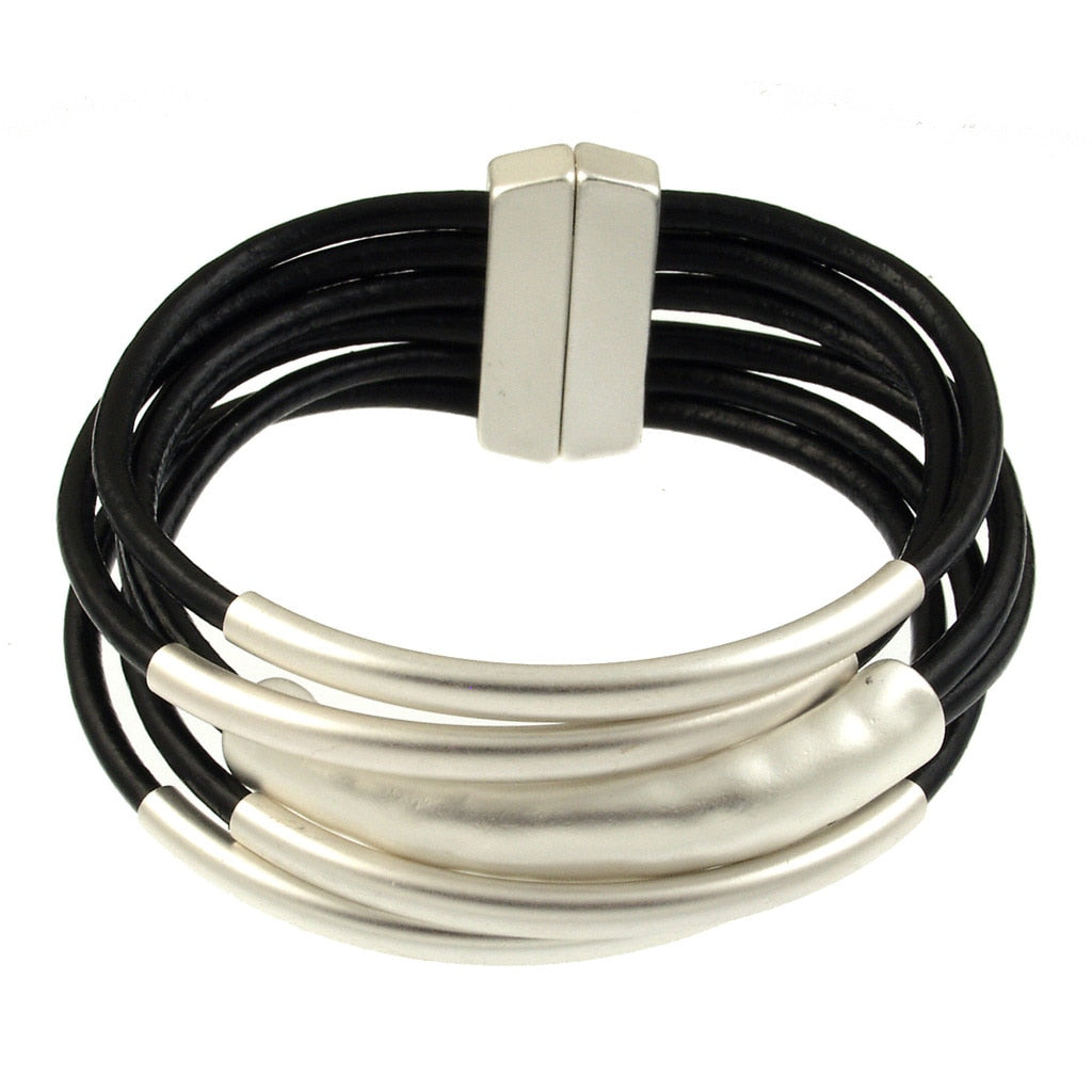 Matte Black & Silver Magnetic Bracelet