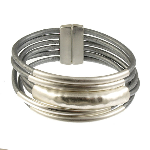 Matte Grey & Silver Tube Magnetic Bracelet